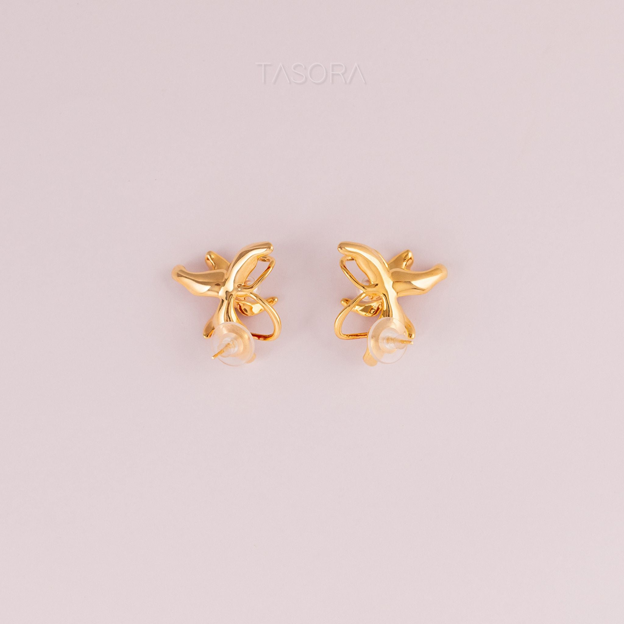 Back side of Dancing Flamenco Crimson earrings on a light gray background with TASORA Branding