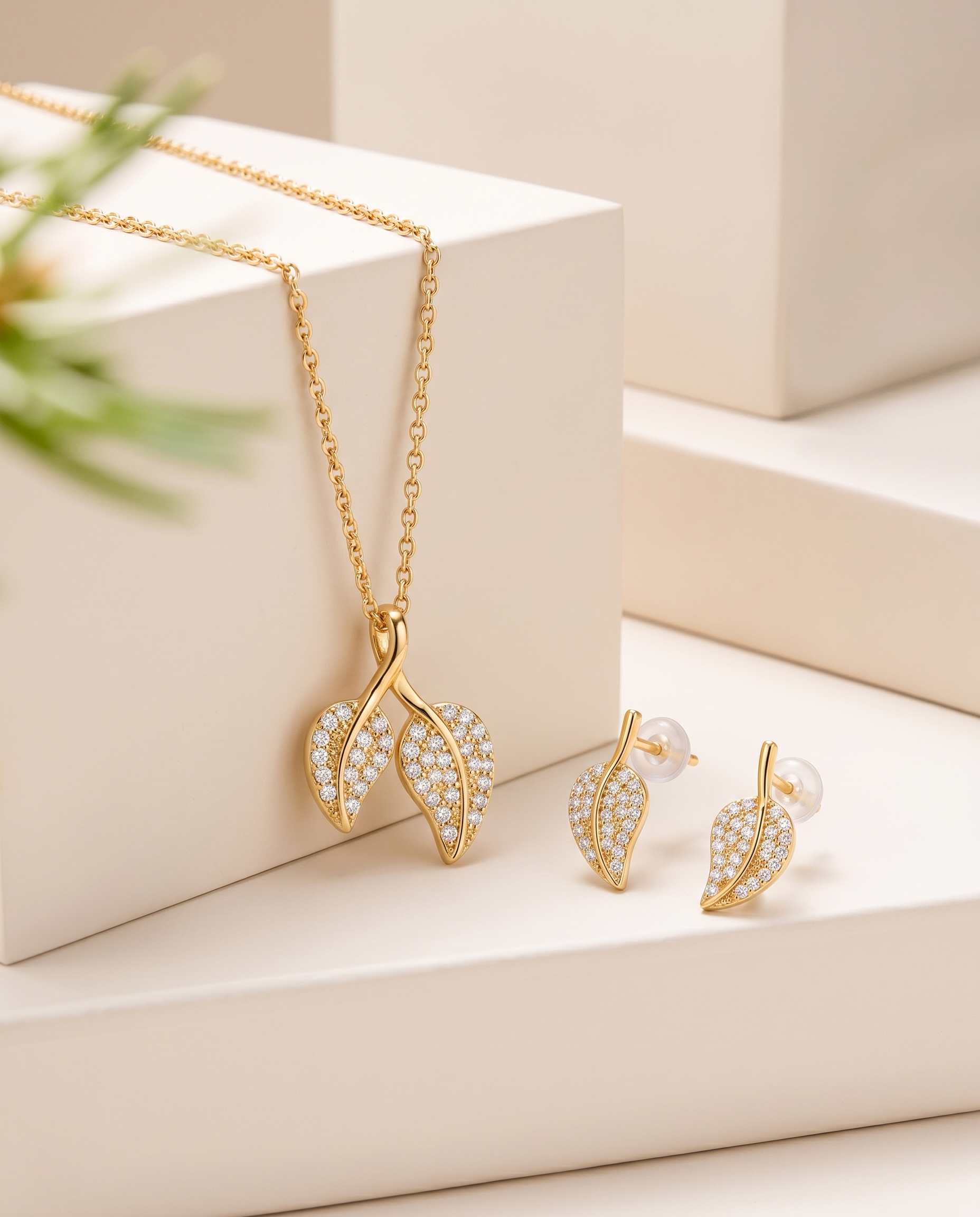 Dew Leaf Necklace & Earrings Set
