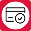 Credit card symbol for Flexible Payment   in white circle with red background